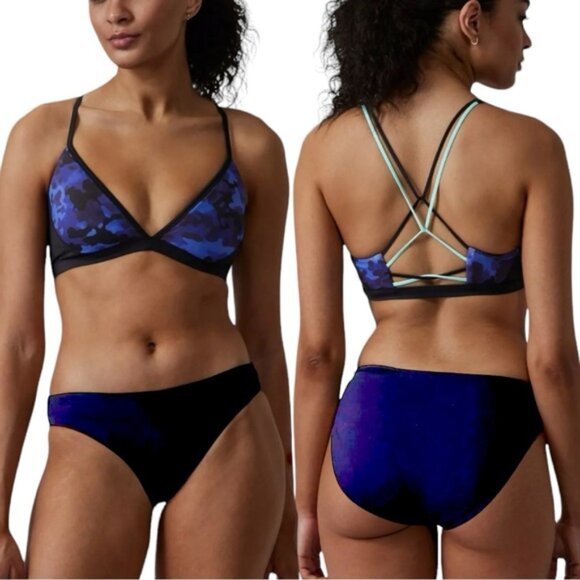Athleta Other - Athleta Freestyle Camo Bikini Set XL Cloud Camo Blue Strappy